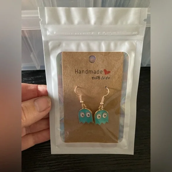 Inky Pac-Man blue ghosts earrings- Handmade - Picture 5 of 5